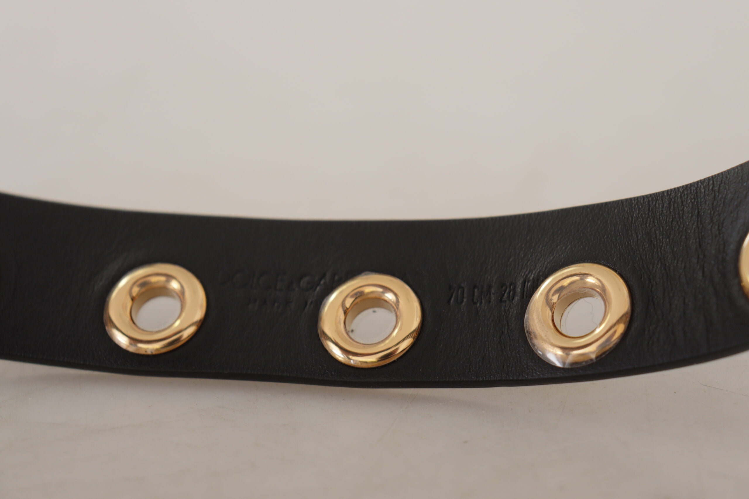 Dolce & Gabbana Black Leather Eyelet Belt with Silver-Tone Metal Buckle