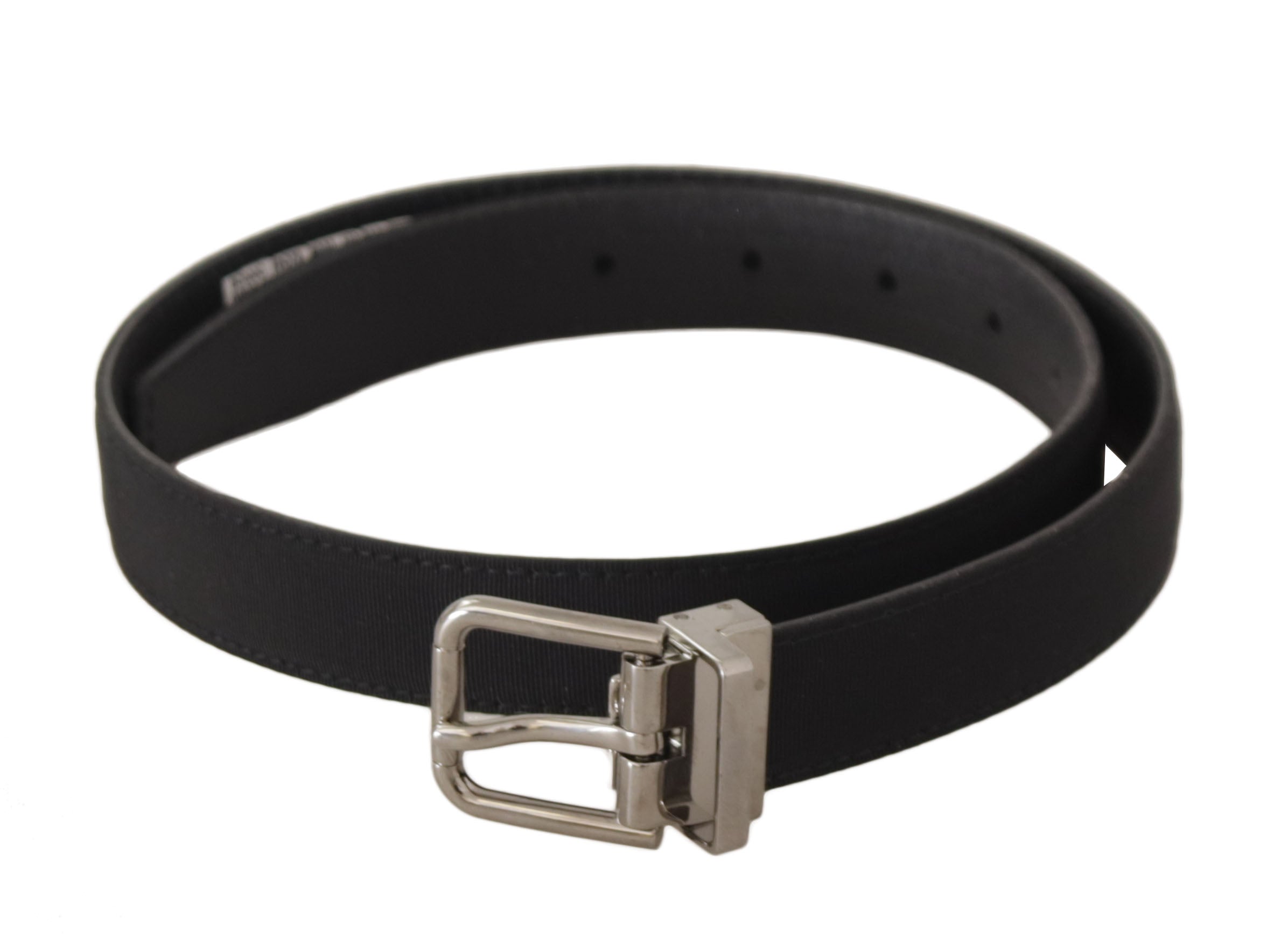 Dolce & Gabbana Black Canvas Leather Belt with Silver-Tone Metal Buckle