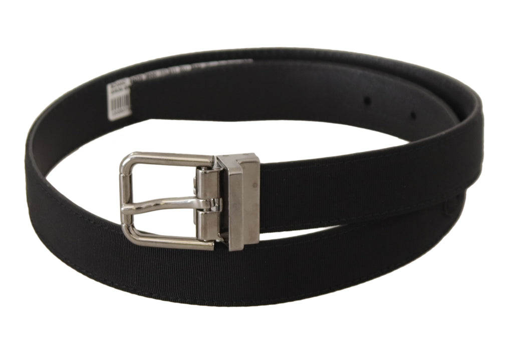 Dolce & Gabbana Black Canvas Leather Belt with Silver-Tone Metal Buckle