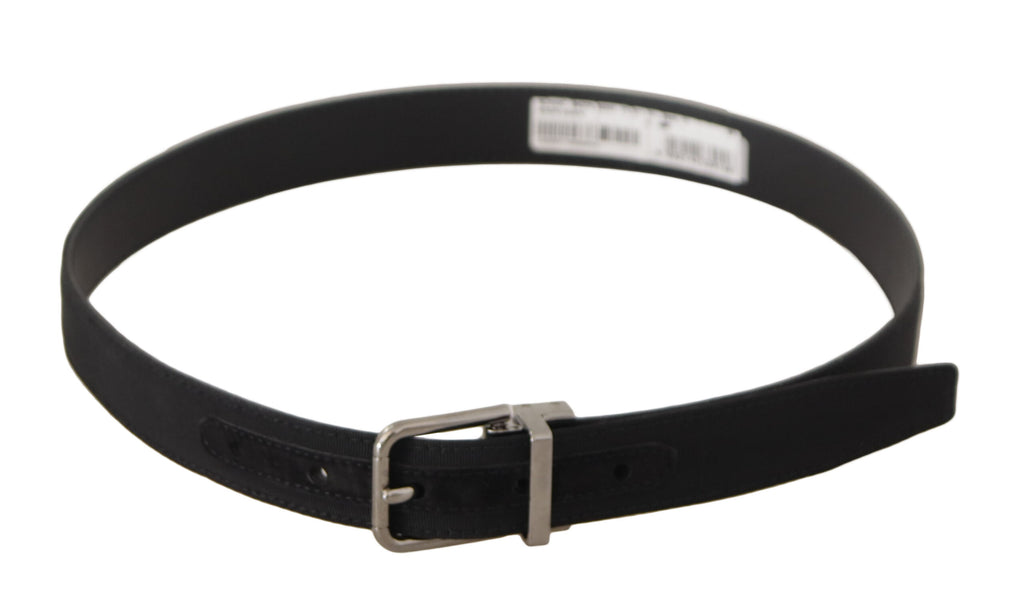 Dolce & Gabbana Black Canvas Leather Belt with Silver-Tone Metal Buckle