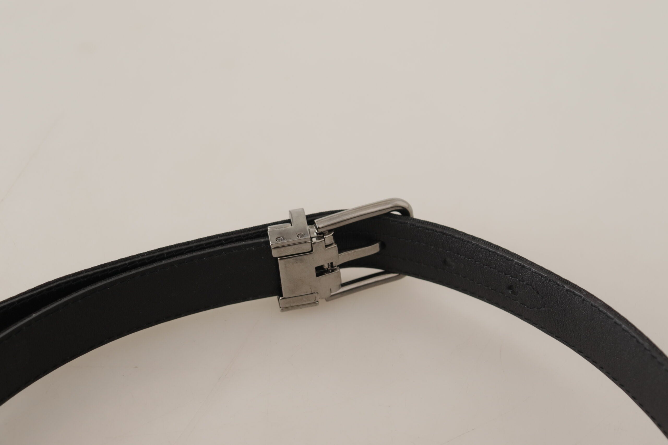 Dolce & Gabbana Black Canvas Leather Belt with Silver-Tone Metal Buckle