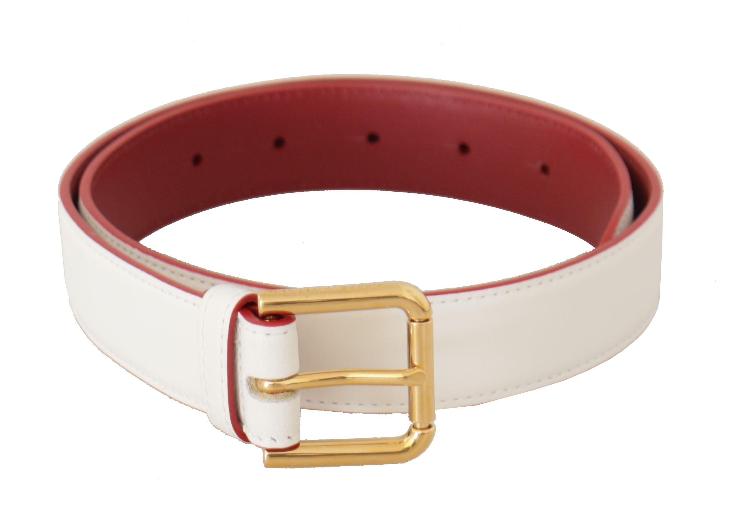 Dolce & Gabbana White Calfskin Two-Tone Belt with Gold-Tone Metal Buckle