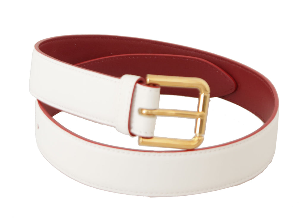 Dolce & Gabbana White Calfskin Two-Tone Belt with Gold-Tone Metal Buckle