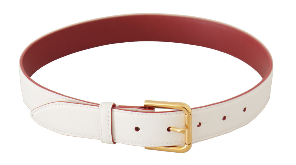 Dolce & Gabbana White Calfskin Two-Tone Belt with Gold-Tone Metal Buckle