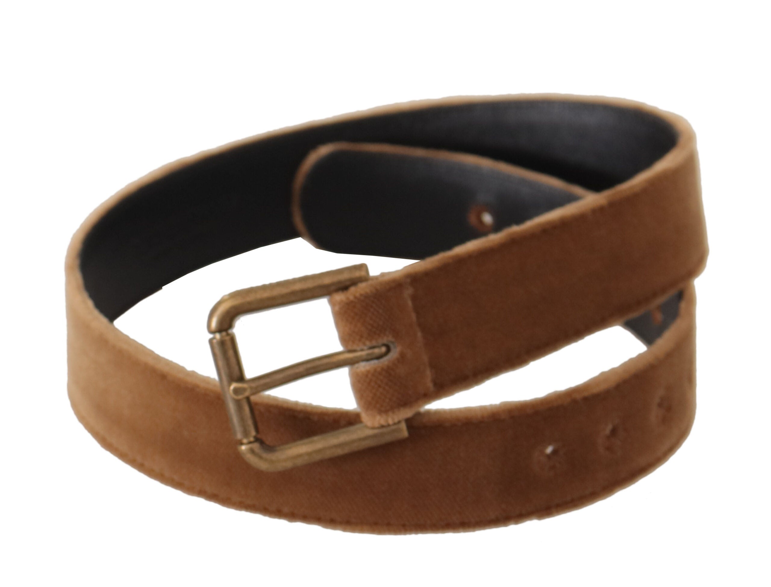 Dolce & Gabbana Brauner Samt Bronze Vintage Logo Metallschnalle Gürtel