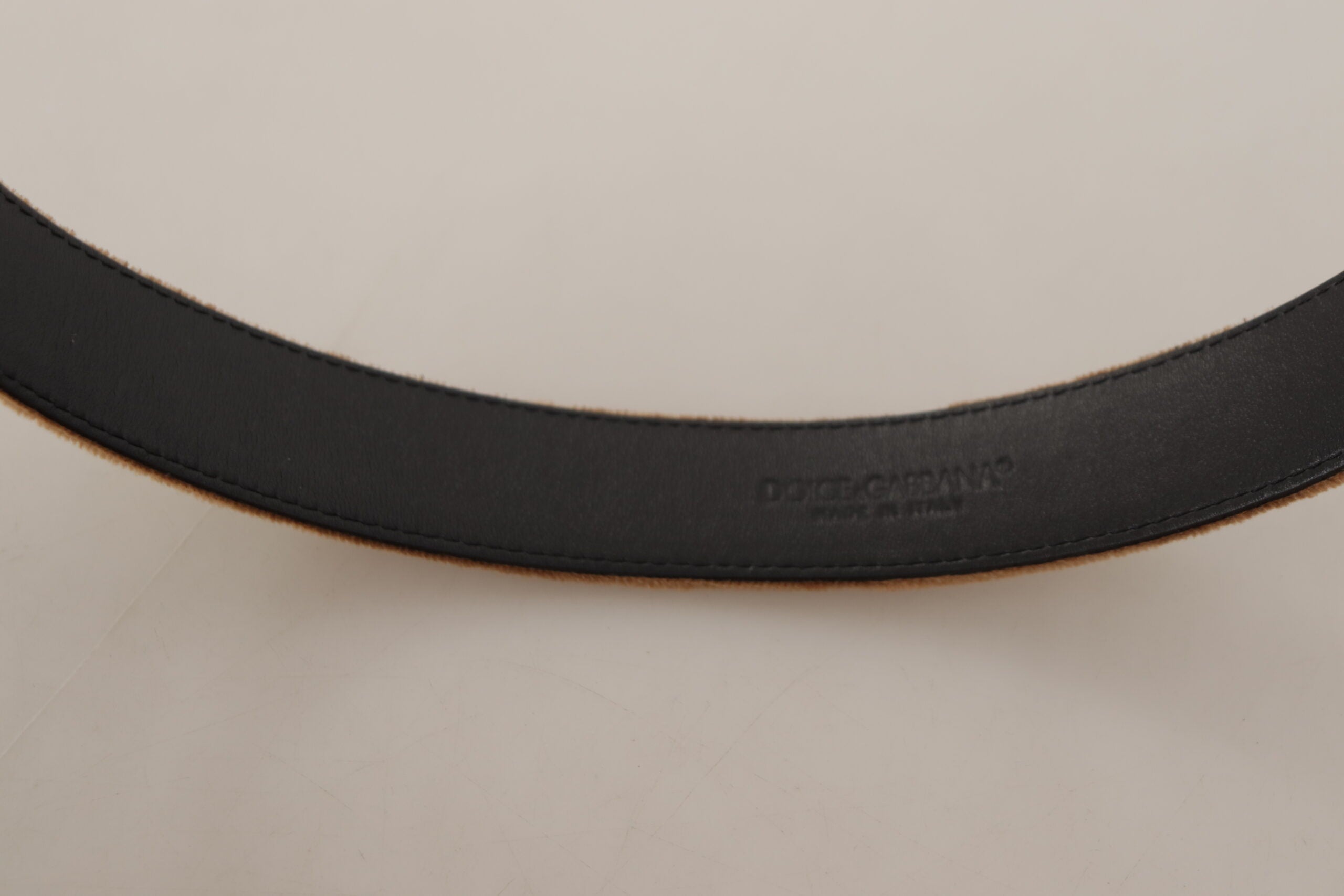 Dolce & Gabbana Brauner Samt Bronze Vintage Logo Metallschnalle Gürtel