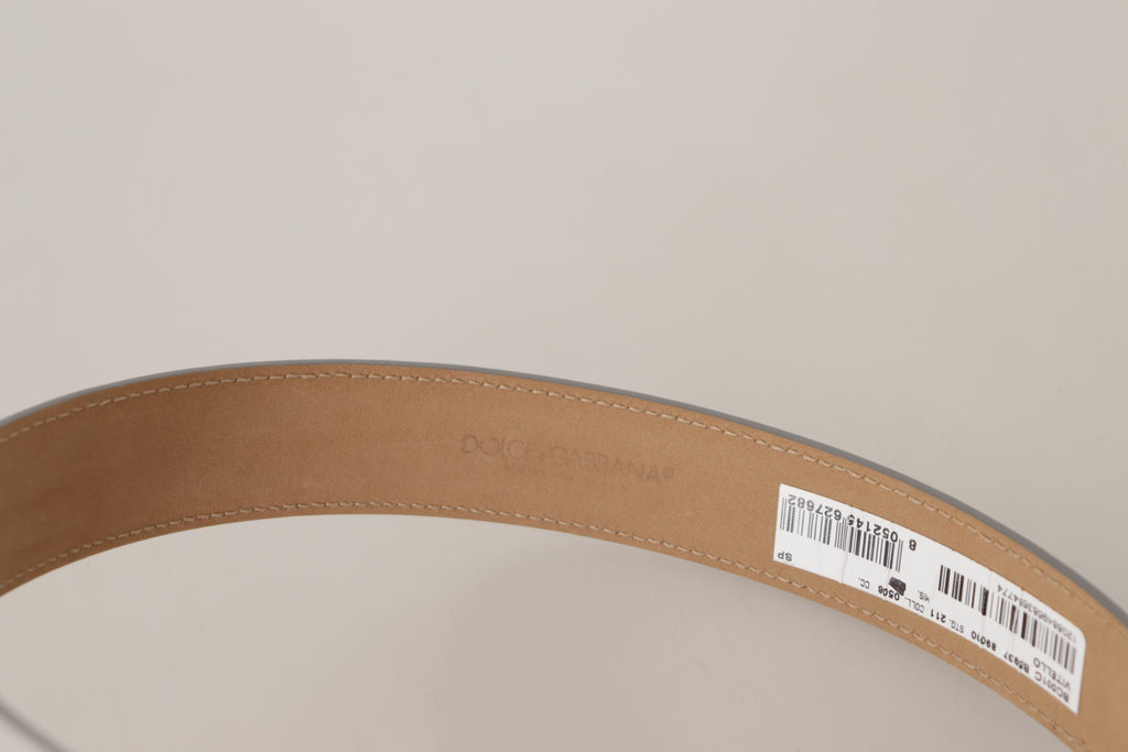 Dolce & Gabbana Silberner Ledergürtel mit goldfarbener Logo-Metallschnalle