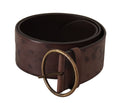 Dolce & Gabbana Dark Brown Wide Calfskin Logo Belt with Round Buckle