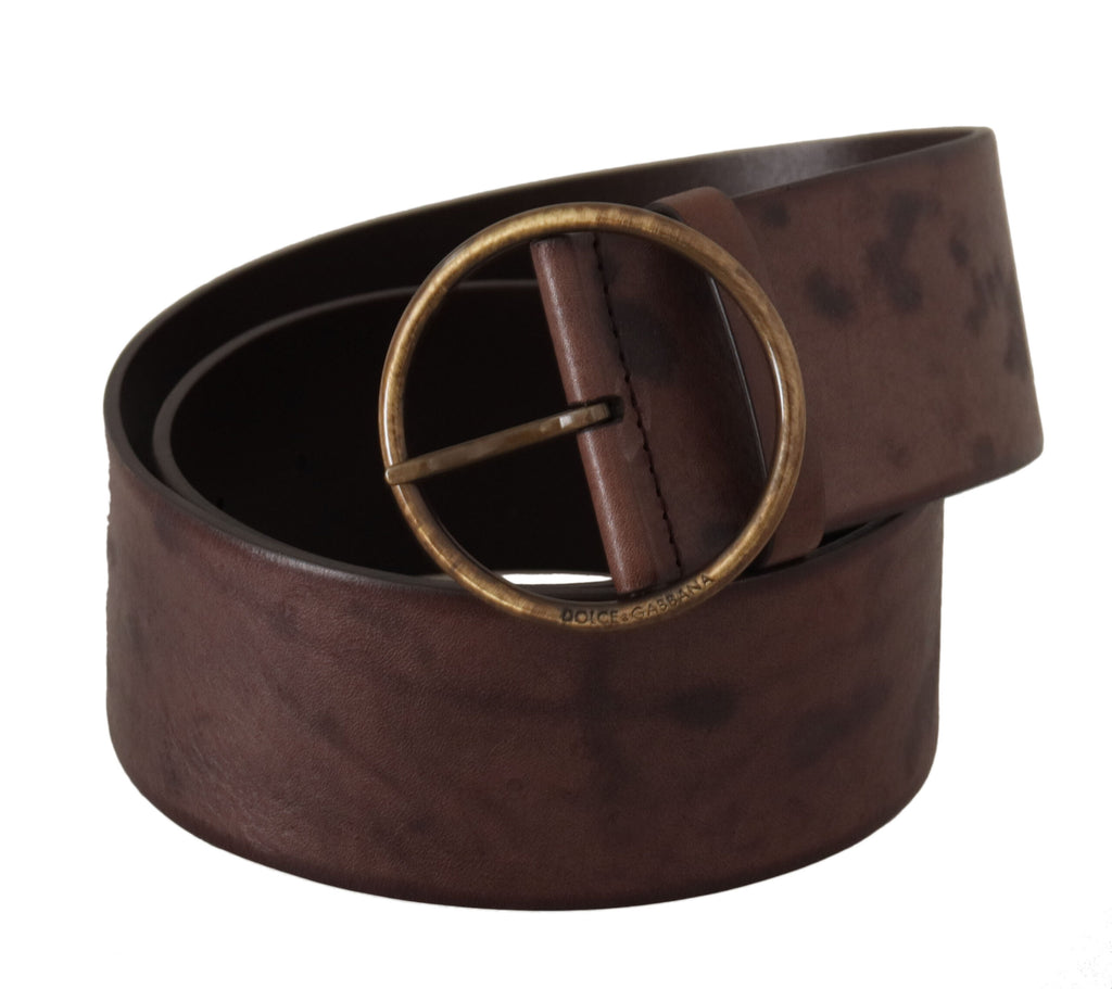 Dolce & Gabbana Dark Brown Wide Calfskin Logo Belt with Round Buckle