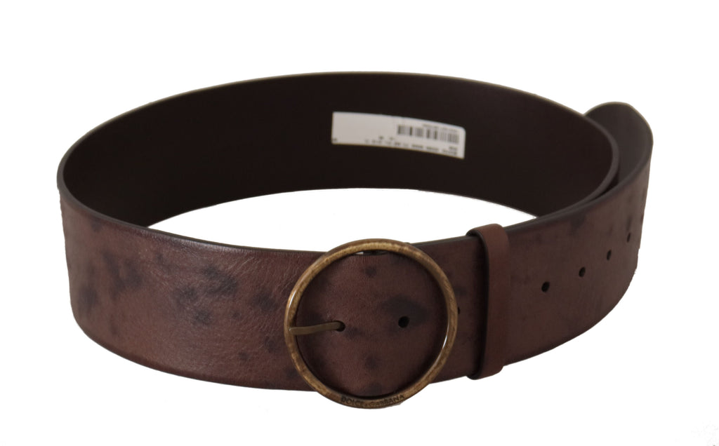 Dolce & Gabbana Dark Brown Wide Calfskin Logo Belt with Round Buckle