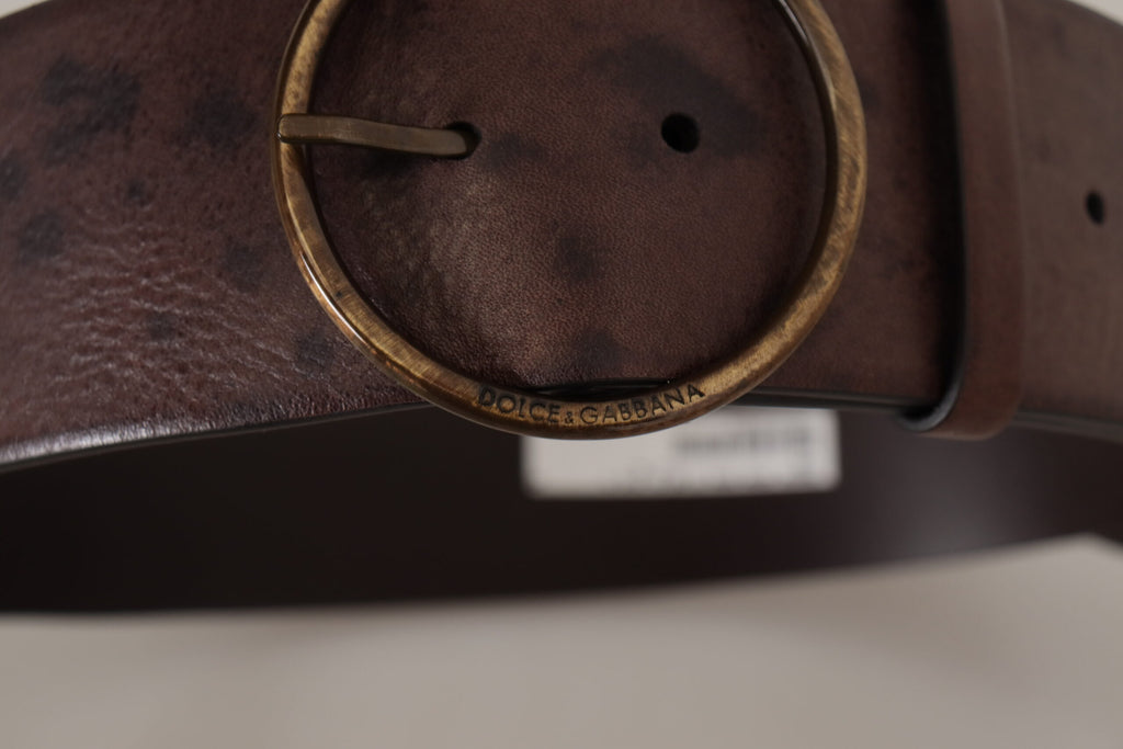 Dolce & Gabbana Dark Brown Wide Calfskin Logo Belt with Round Buckle