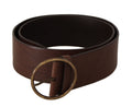 Dolce & Gabbana Brown Wide Leather Belt with Logo and Round Metal Buckle