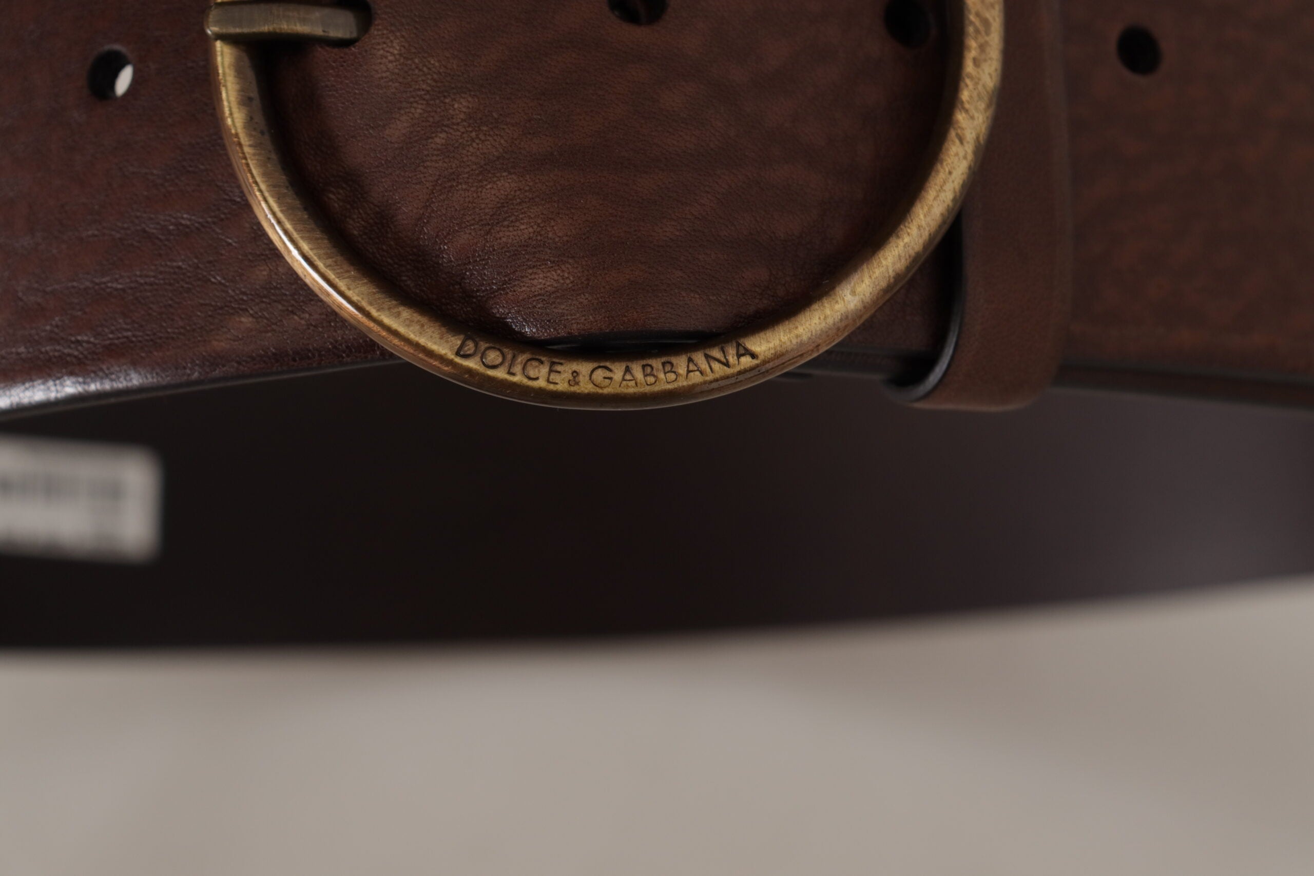 Dolce & Gabbana Brown Wide Leather Belt with Logo and Round Metal Buckle