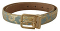 Dolce & Gabbana Blue Leather Jacquard Belt with Embossed Gold Metal Buckle