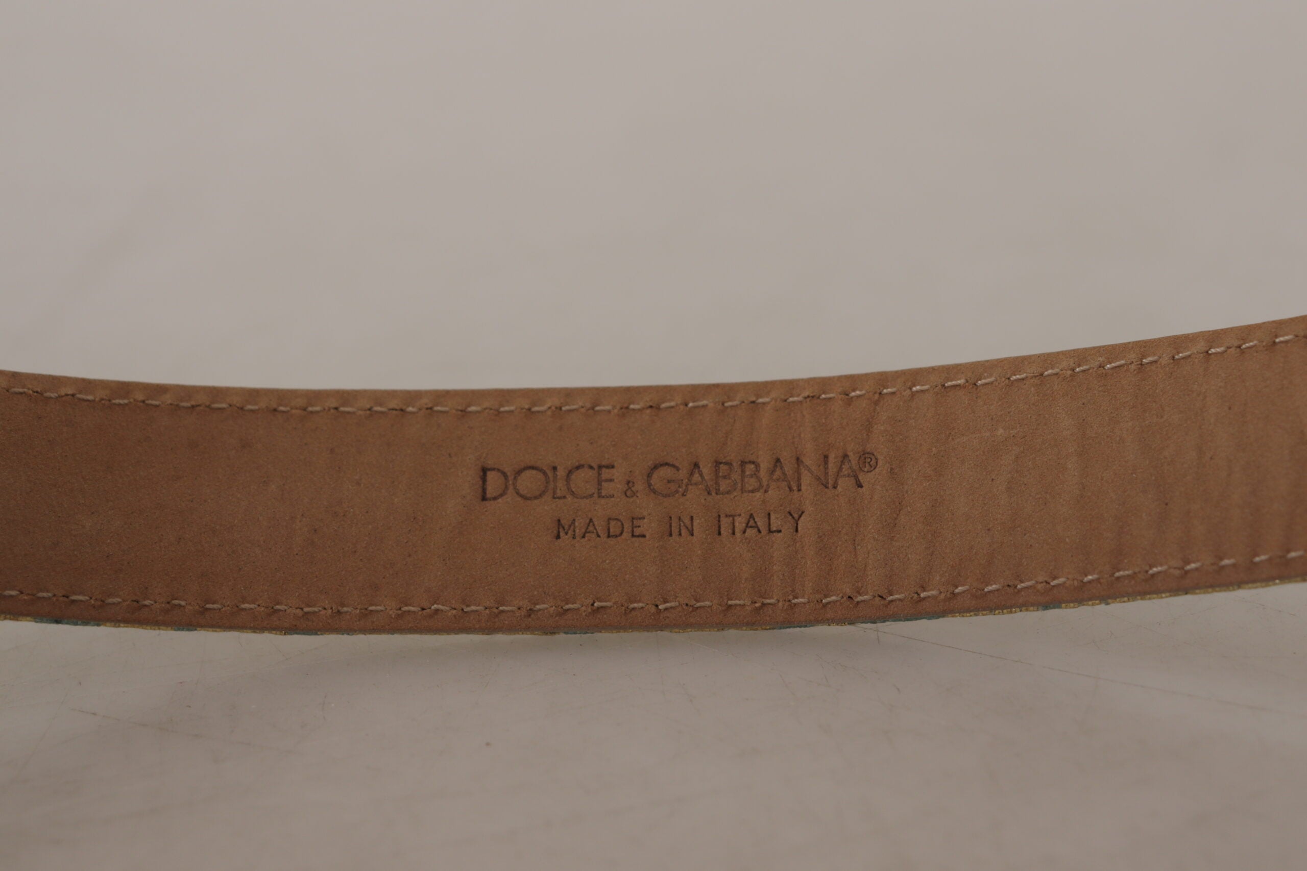 Dolce & Gabbana Blue Leather Jacquard Belt with Embossed Gold Metal Buckle