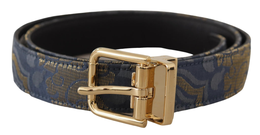 Dolce & Gabbana Navy Jacquard Belt with Gold-Tone Logo and Metal Buckle