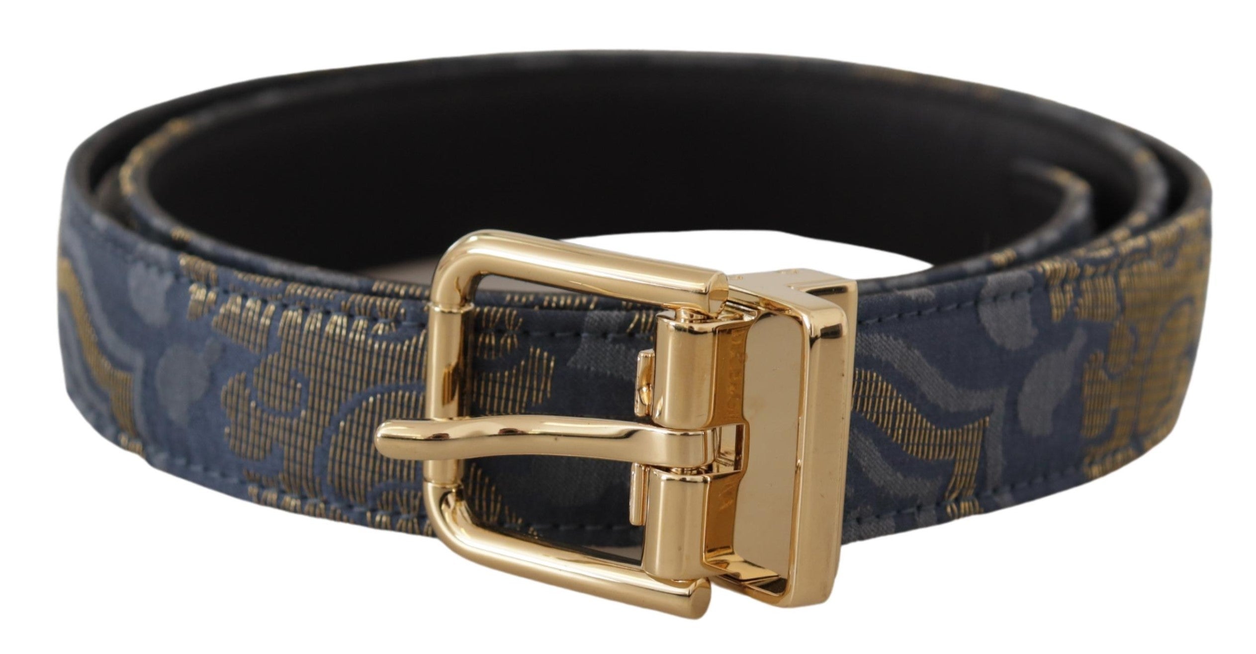 Dolce & Gabbana Navy Jacquard Belt with Gold-Tone Logo and Metal Buckle
