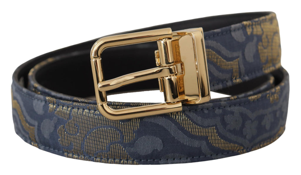 Dolce & Gabbana Navy Jacquard Belt with Gold-Tone Logo and Metal Buckle