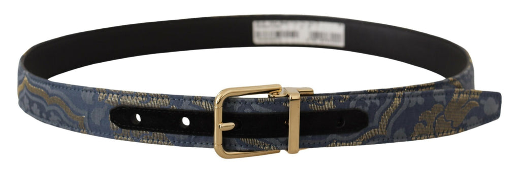 Dolce & Gabbana Navy Jacquard Belt with Gold-Tone Logo and Metal Buckle