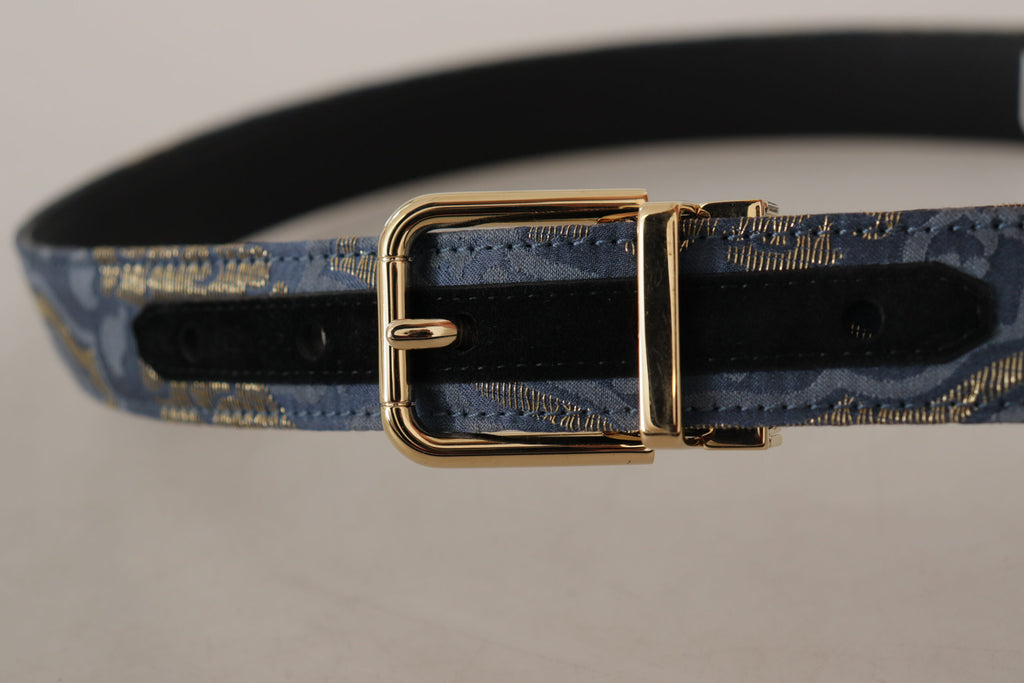 Dolce & Gabbana Navy Jacquard Belt with Gold-Tone Logo and Metal Buckle
