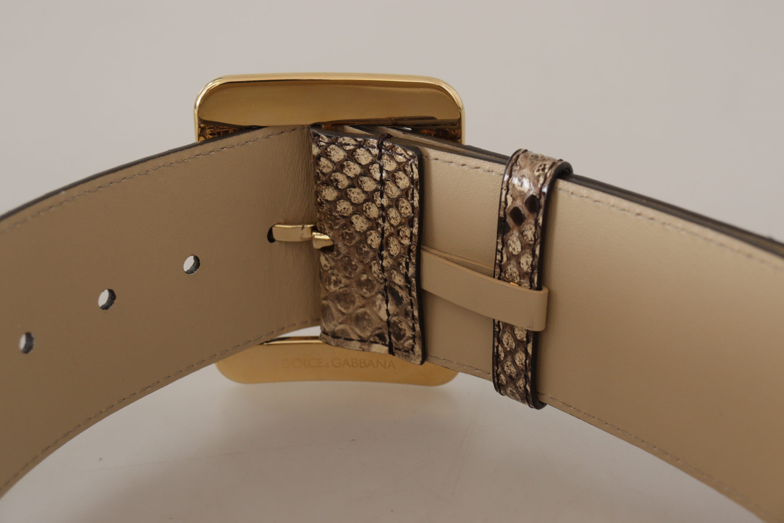 Dolce & Gabbana Brauner exotischer breiter Gürtel aus Leder mit goldener Metallschnalle