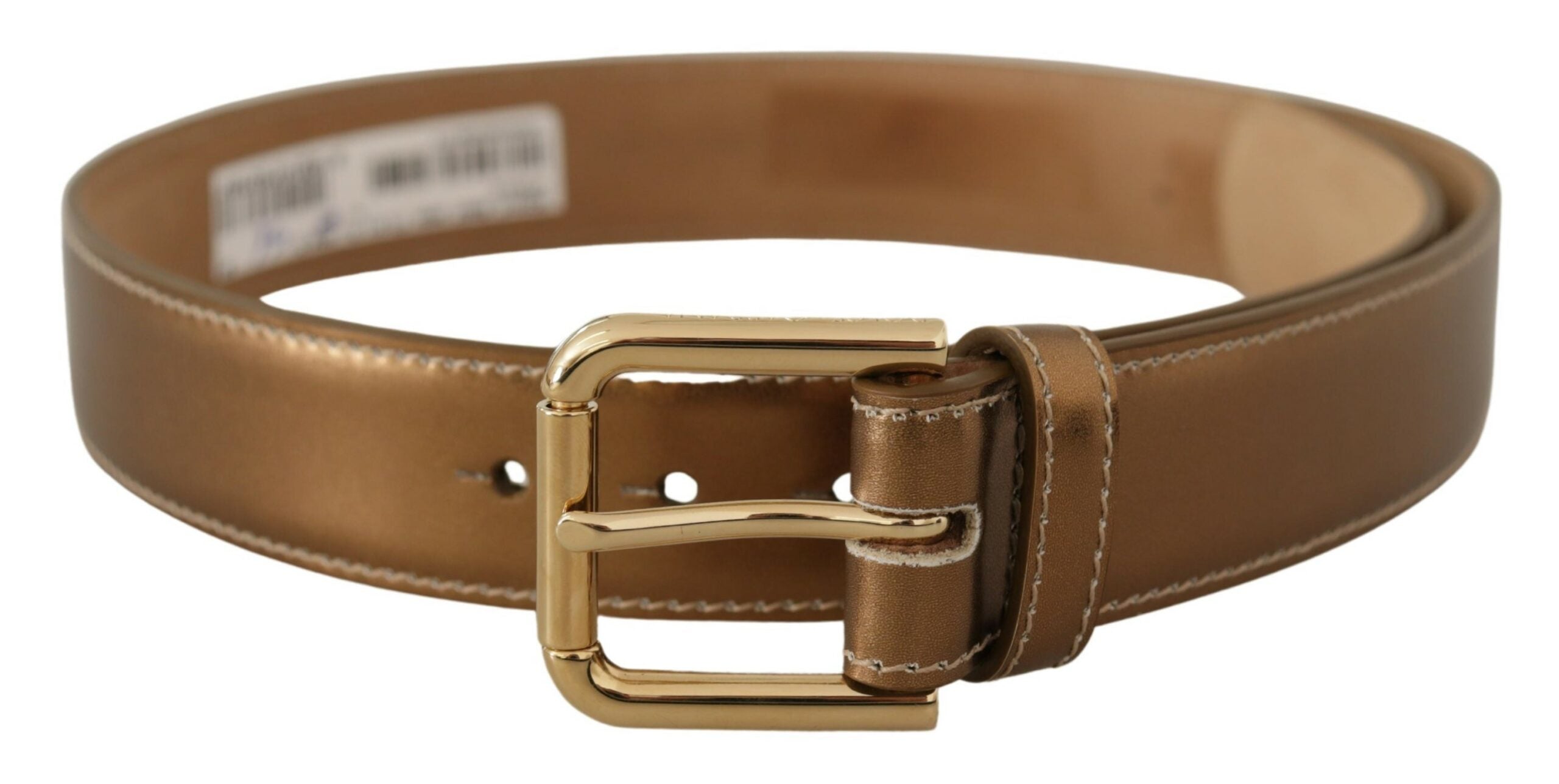 Dolce & Gabbana Bronze Calfskin Gold Logo Belt Buckle