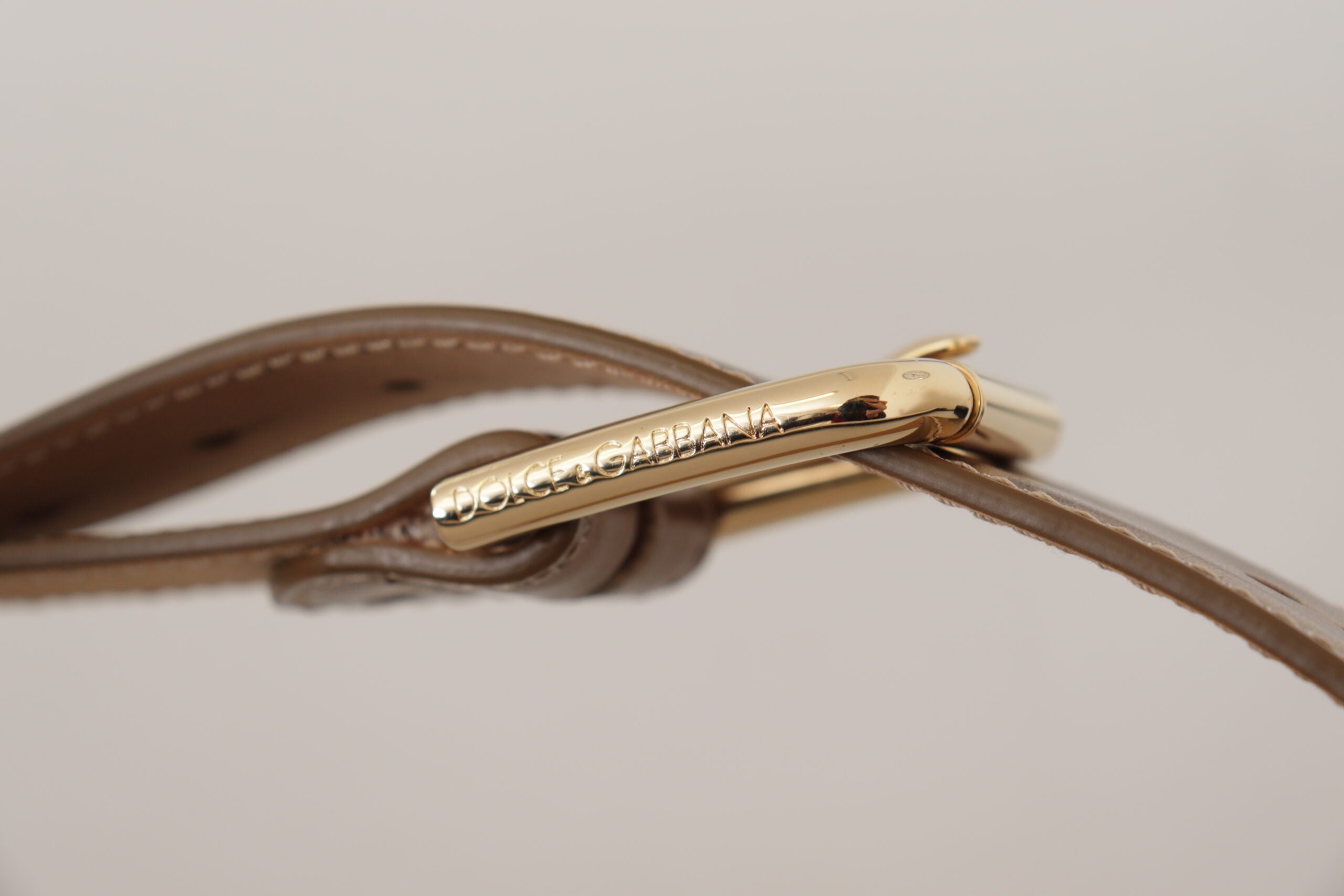 Dolce & Gabbana Bronze Calfskin Gold Logo Belt Buckle