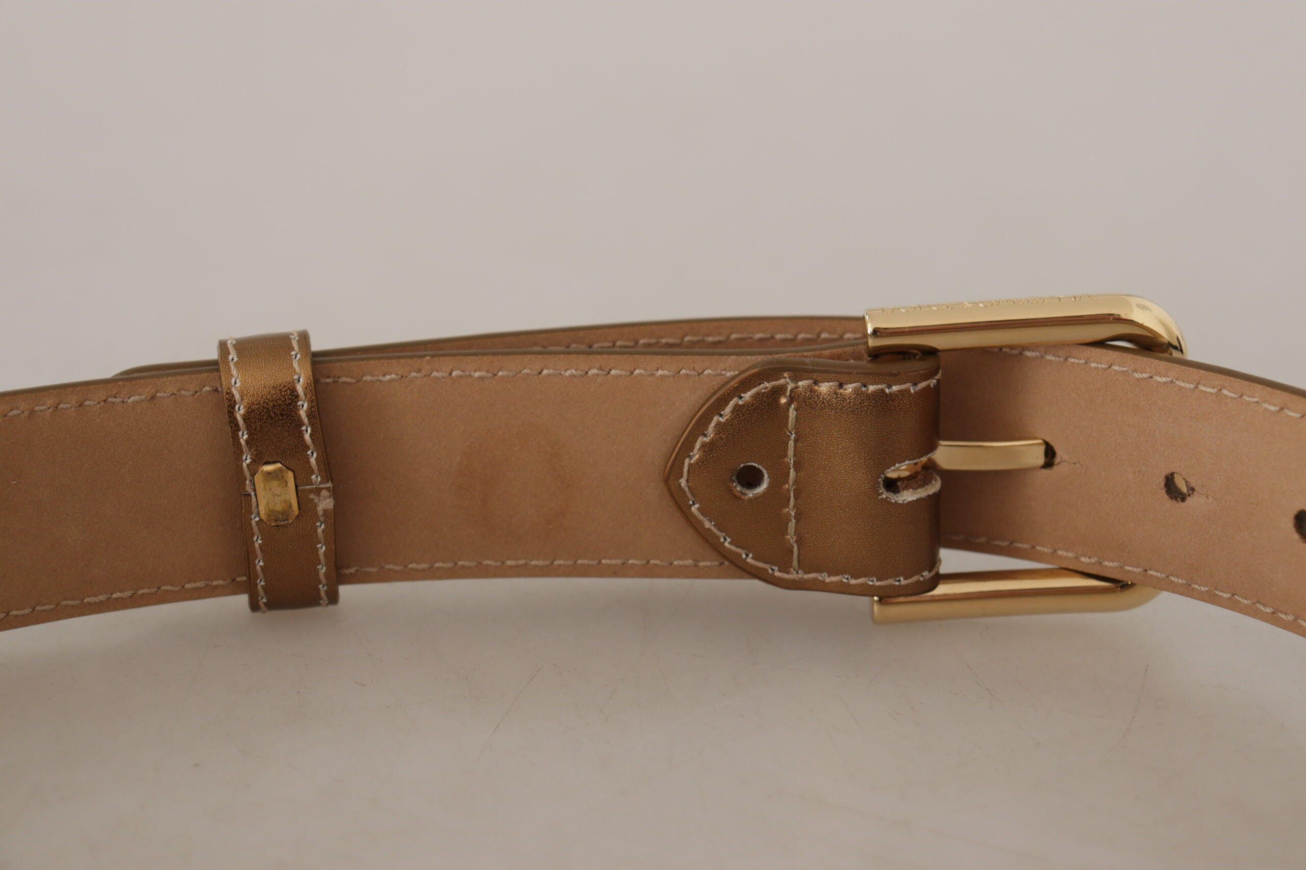Dolce & Gabbana Bronze Calfskin Gold Logo Belt Buckle
