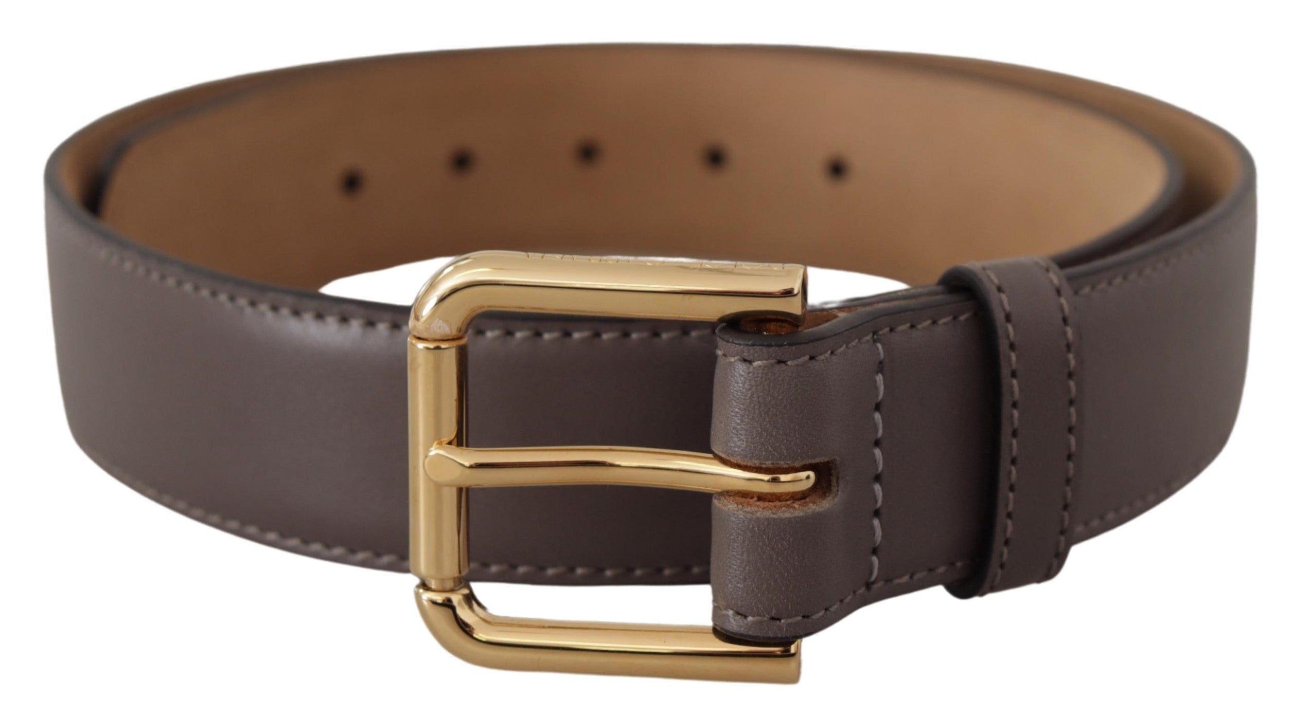 Dolce & Gabbana Grauer Kalbsledergürtel mit goldener Metall-Logoschnalle
