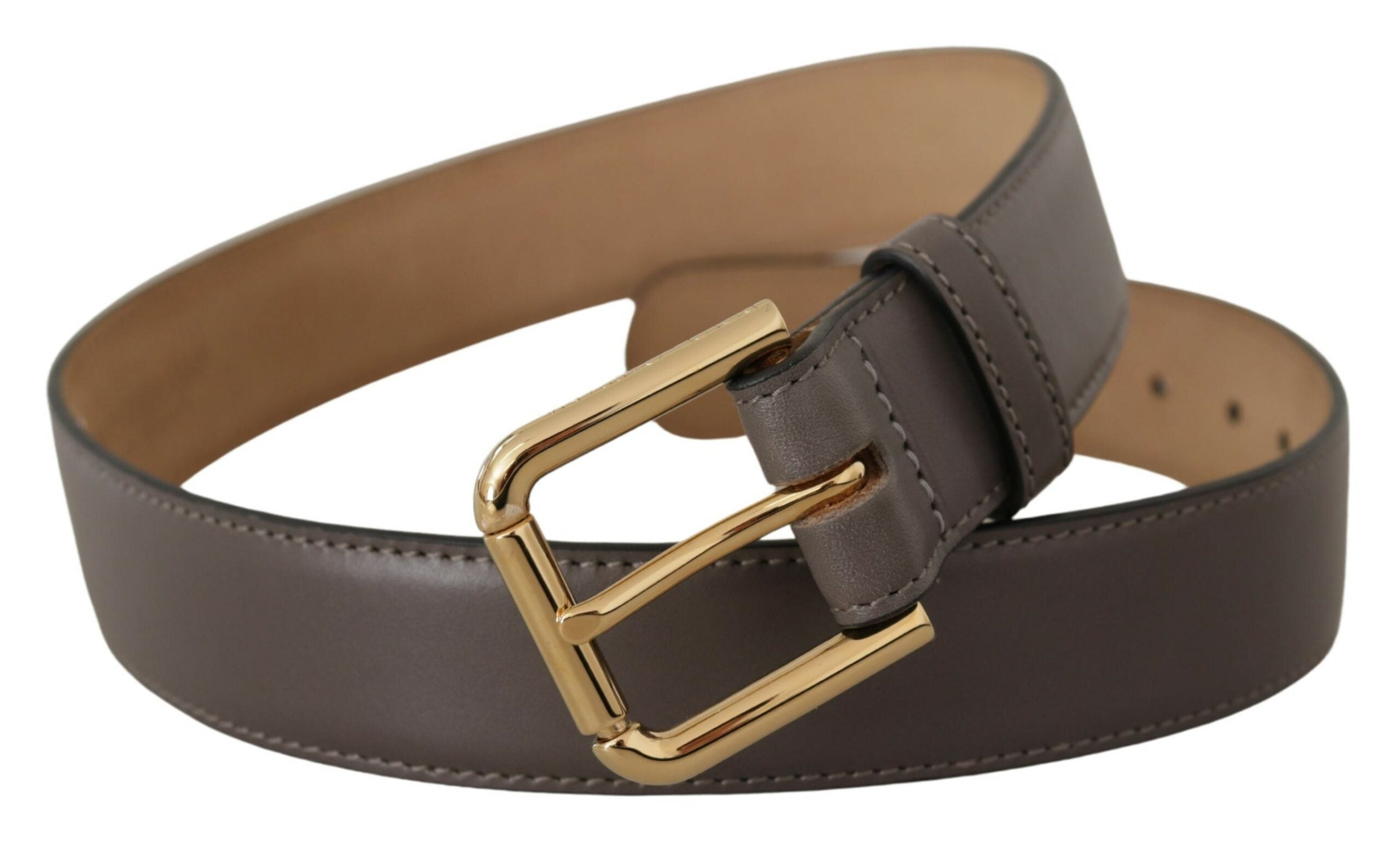 Dolce & Gabbana Grauer Kalbsledergürtel mit goldener Metall-Logoschnalle