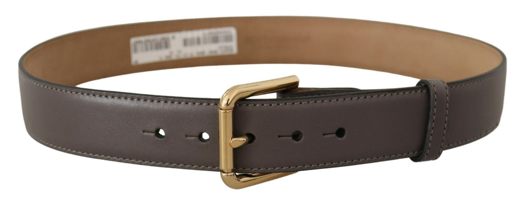 Dolce & Gabbana Grauer Kalbsledergürtel mit goldener Metall-Logoschnalle