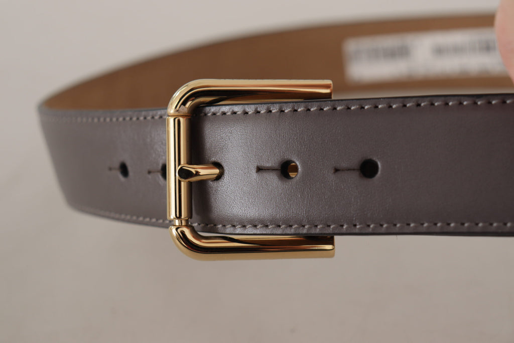 Dolce & Gabbana Grauer Kalbsledergürtel mit goldener Metall-Logoschnalle