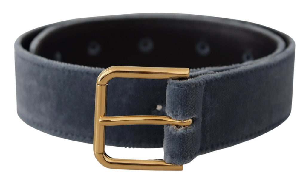 Dolce & Gabbana Navy Velvet Belt with Gold-Tone Metal Logo Buckle