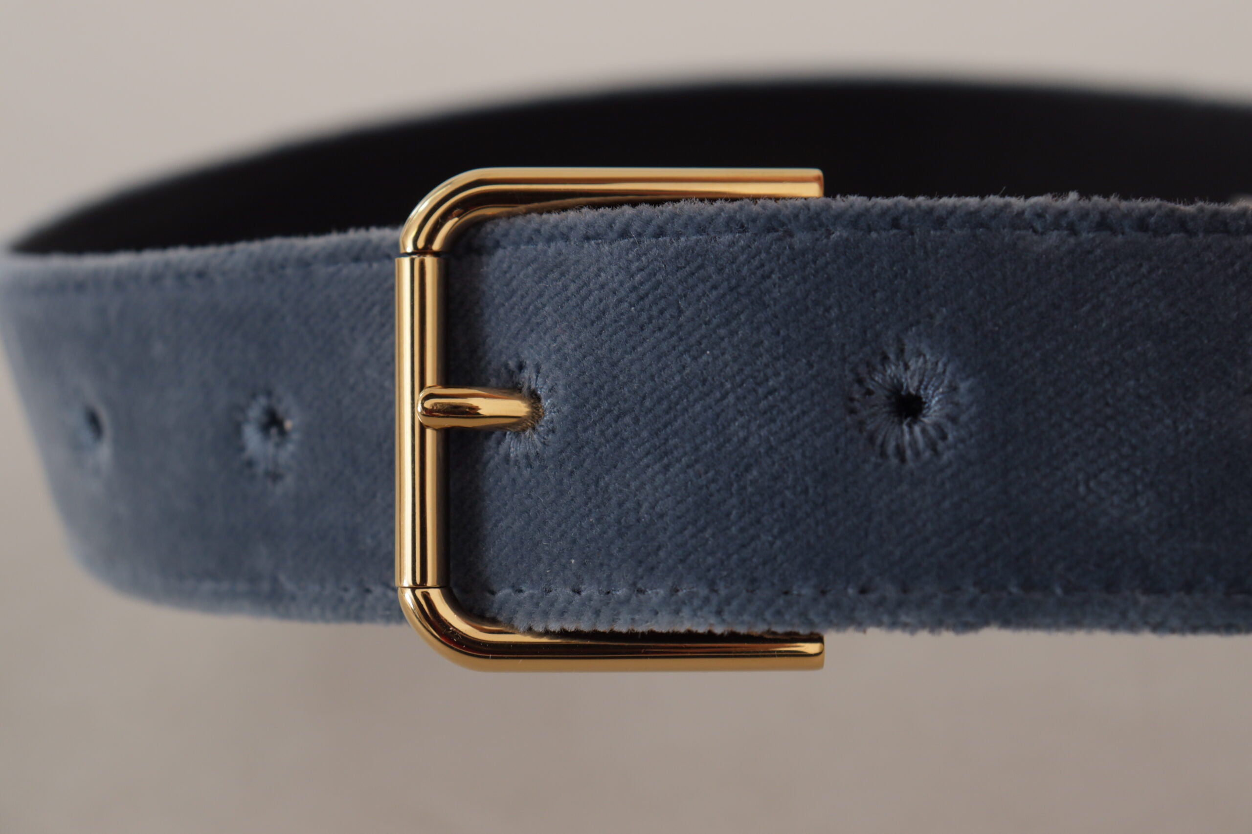 Dolce & Gabbana Navy Velvet Belt with Gold-Tone Metal Logo Buckle