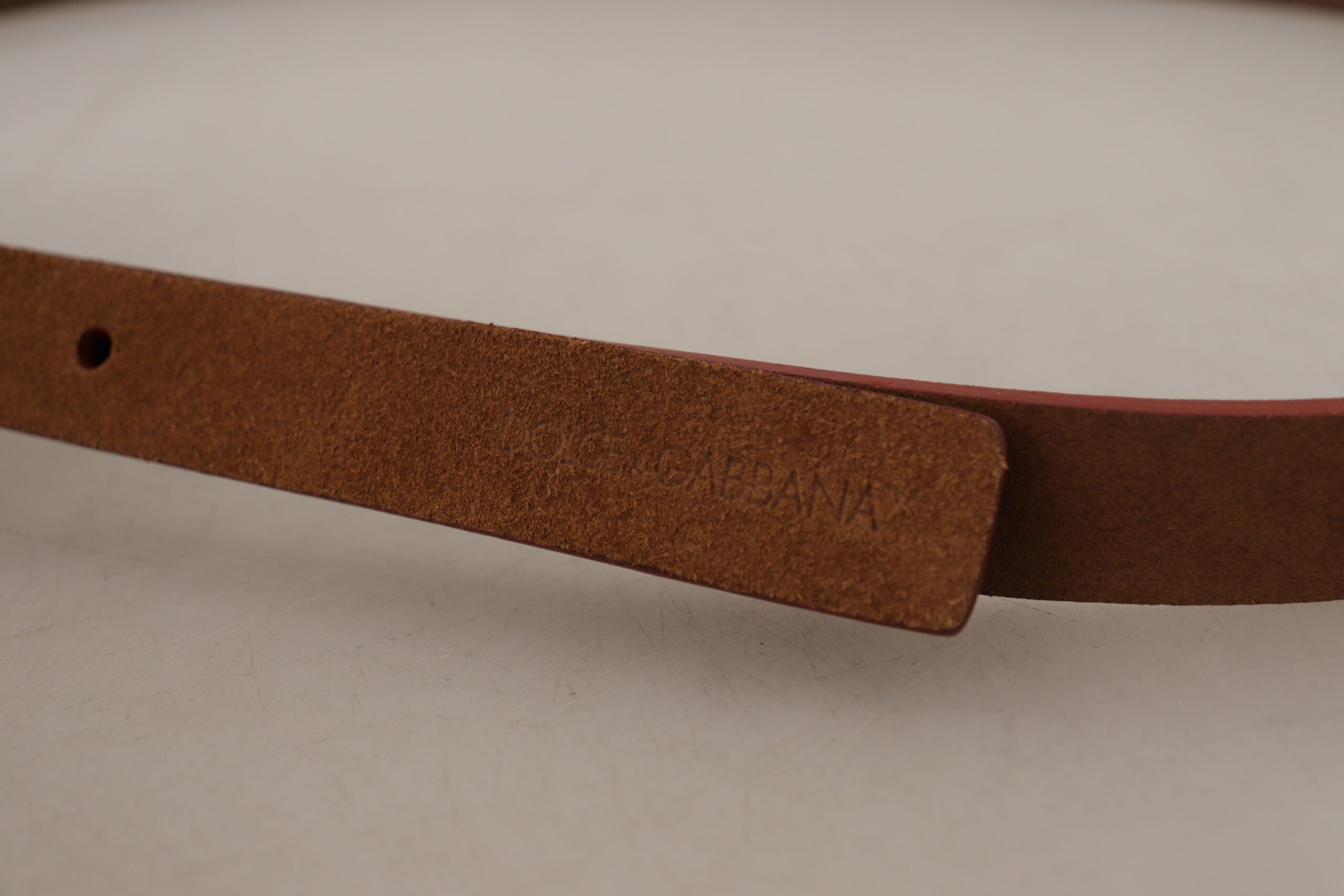 Dolce & Gabbana Brown Logo Engraved Metal Belt with Buckle