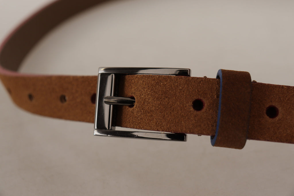 Dolce & Gabbana Brown Logo Engraved Metal Belt with Buckle