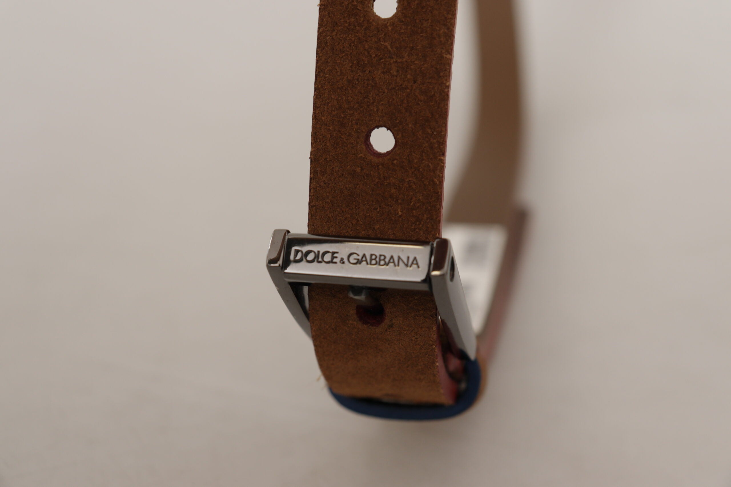 Dolce & Gabbana Brown Logo Engraved Metal Belt with Buckle