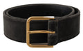 Dolce & Gabbana Brown Velvet Gold-Tone Logo Metal Belt Buckle