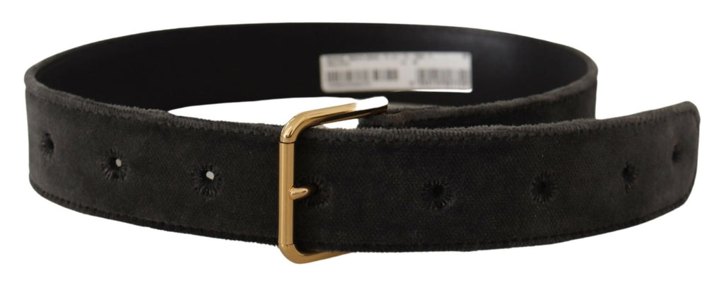 Dolce & Gabbana Brown Velvet Gold-Tone Logo Metal Belt Buckle