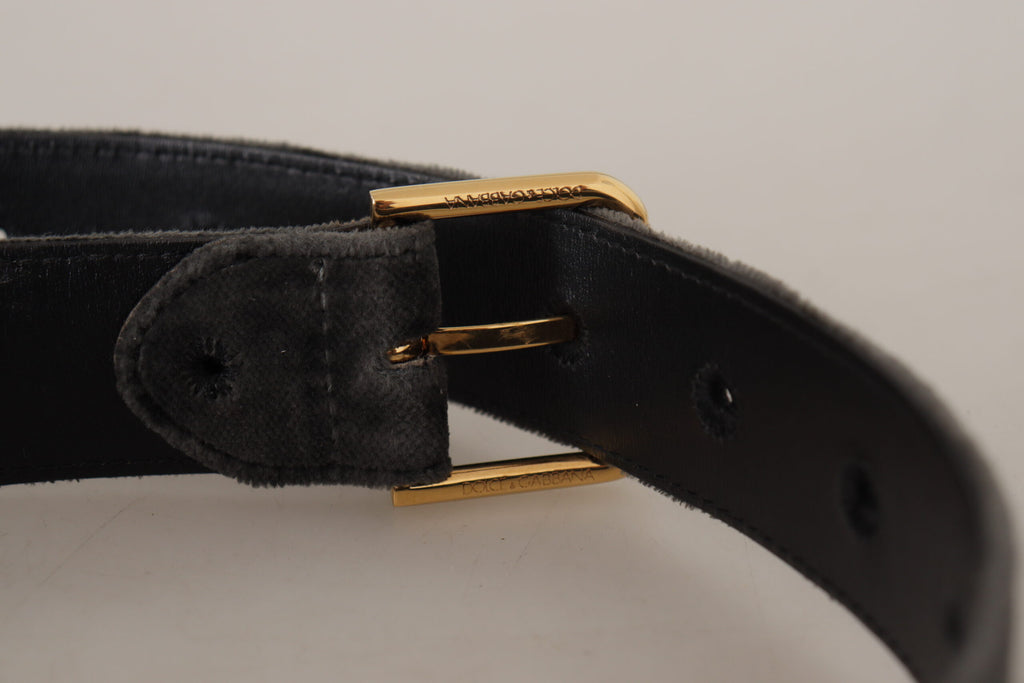 Dolce & Gabbana Brown Velvet Gold-Tone Logo Metal Belt Buckle