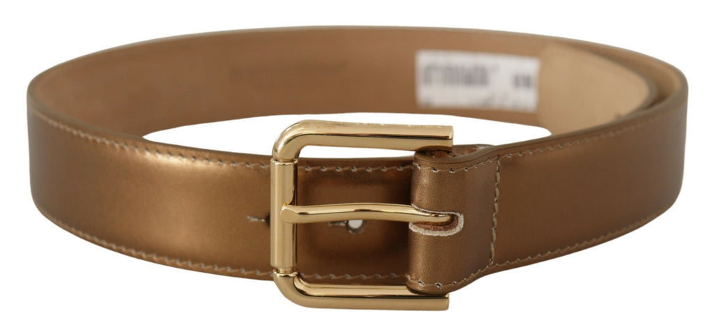 Dolce & Gabbana Bronze Leder Gold Logo graviert Gürtelschnalle