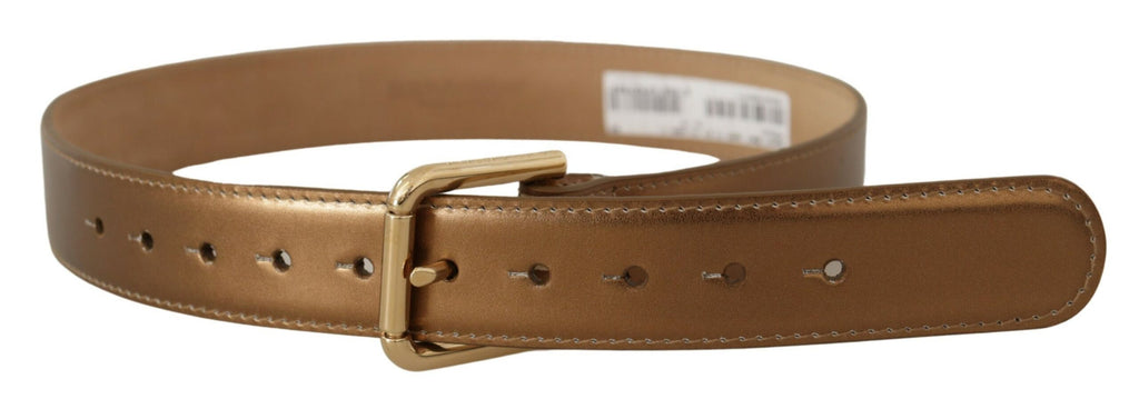 Dolce & Gabbana Bronze Leder Gold Logo graviert Gürtelschnalle