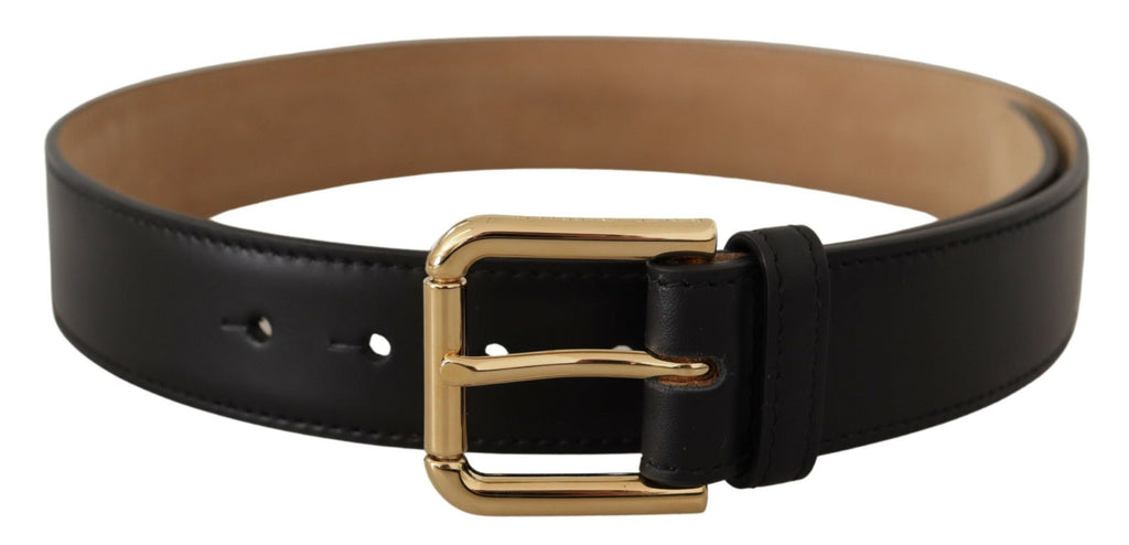 Dolce & Gabbana Schwarzes Massivleder Klassischer Gürtel mit goldener Taillenschnalle