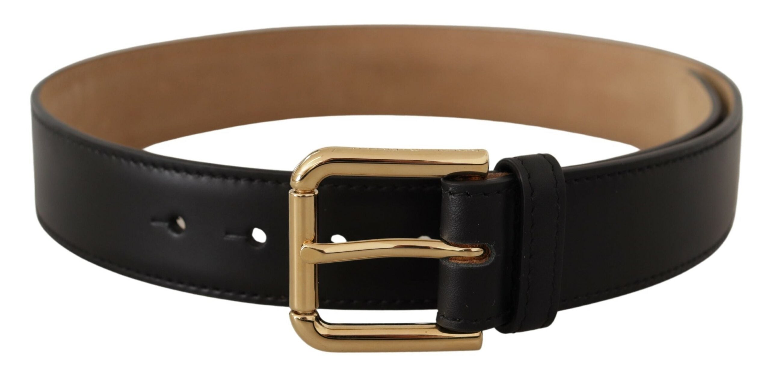 Dolce & Gabbana Schwarzes Massivleder Klassischer Gürtel mit goldener Taillenschnalle
