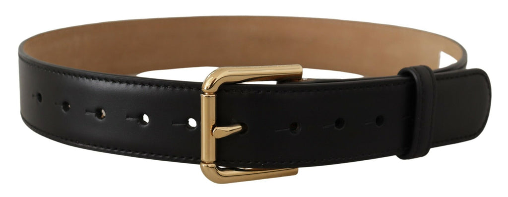 Dolce & Gabbana Schwarzes Massivleder Klassischer Gürtel mit goldener Taillenschnalle