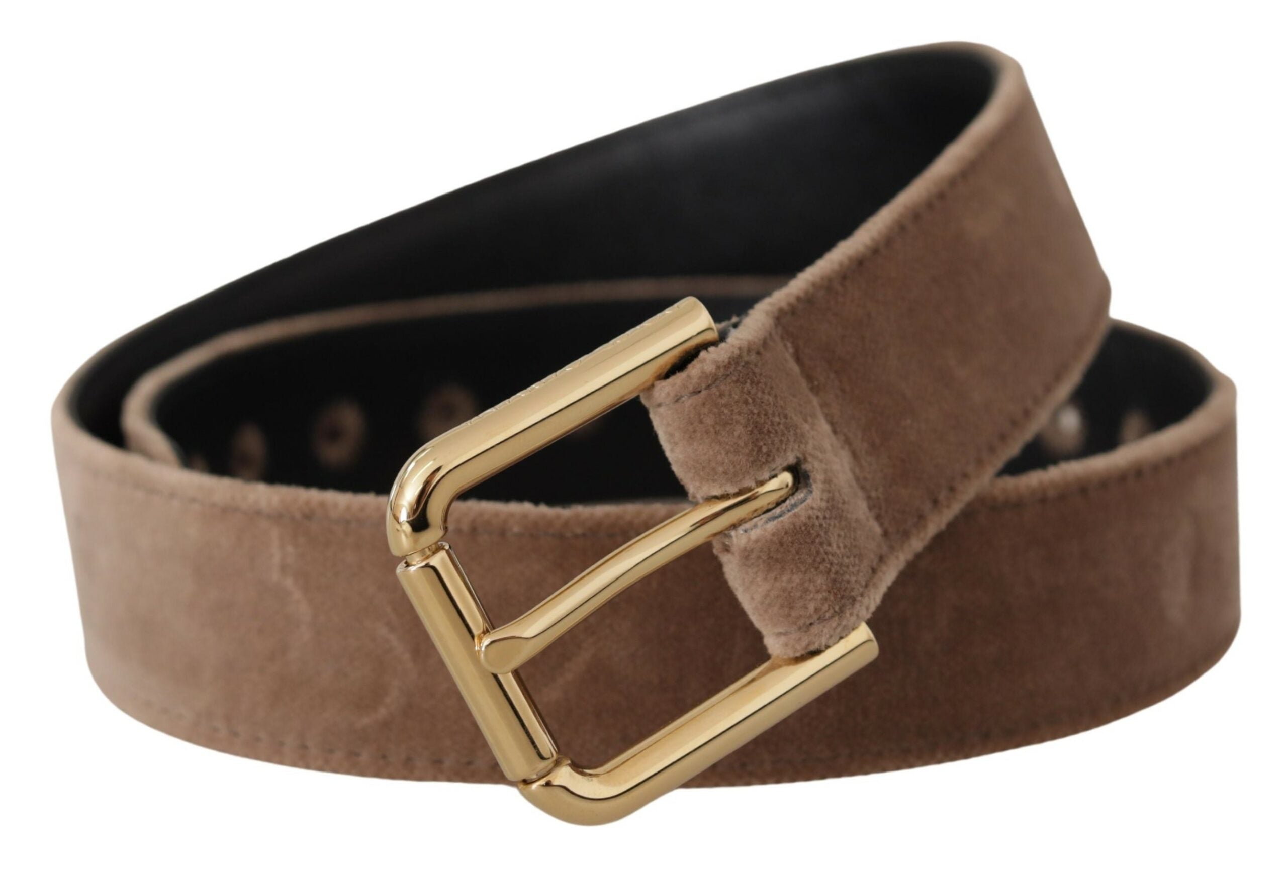 Dolce & Gabbana Hellbrauner Samtgürtel mit goldfarbener Logo-Metallschnalle