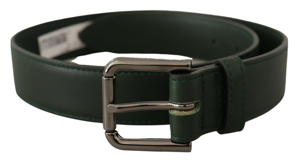 Dolce & Gabbana Army Green Leather Logo Metal Belt Buckle