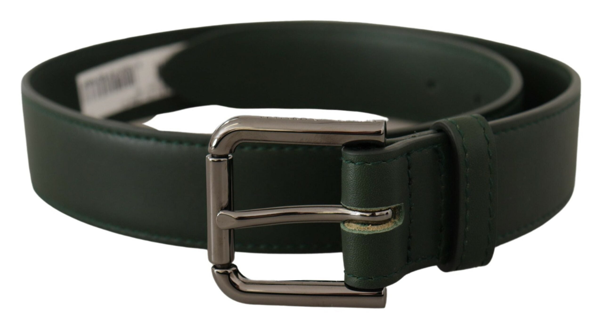 Dolce & Gabbana Army Green Leather Logo Metal Belt Buckle