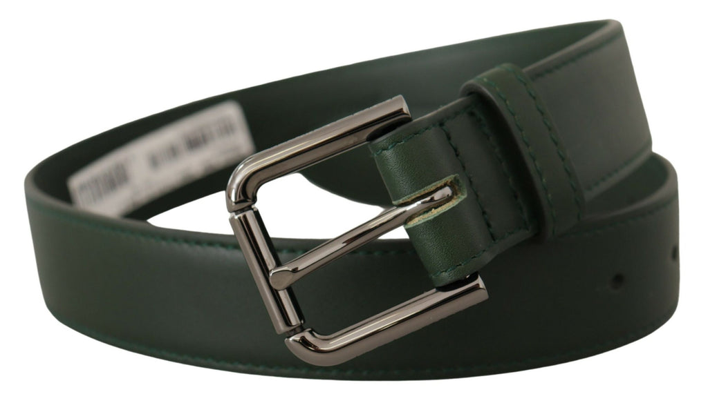 Dolce & Gabbana Army Green Leather Logo Metal Belt Buckle