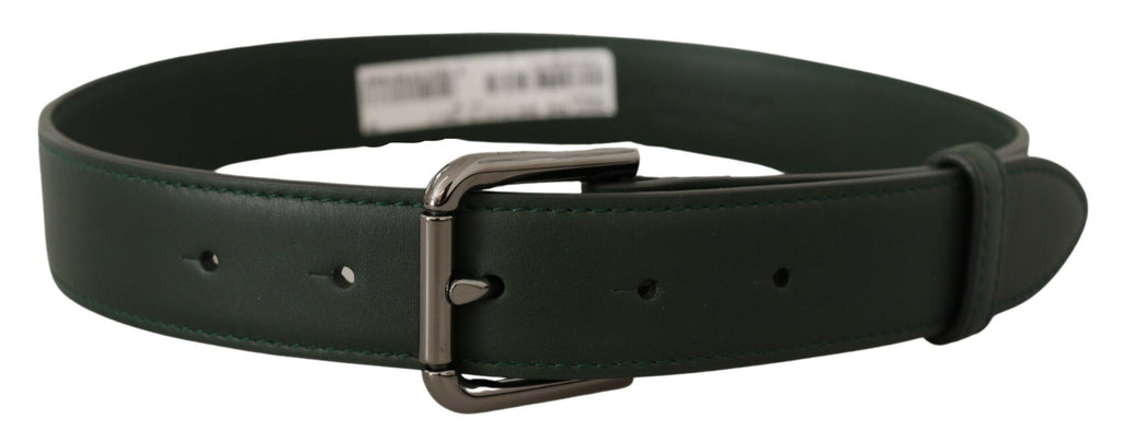 Dolce & Gabbana Army Green Leather Logo Metal Belt Buckle